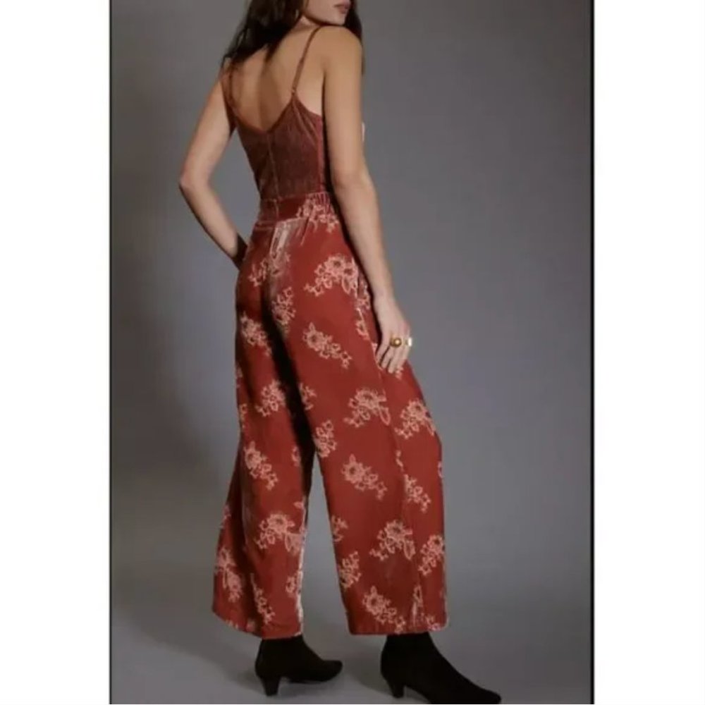 Anthropologie Hutch Floral Burnout Velvet Pants Gem